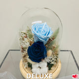 Beauty & The Beast - Preserved Roses in Glass Cloche - Living Waters (Blue)