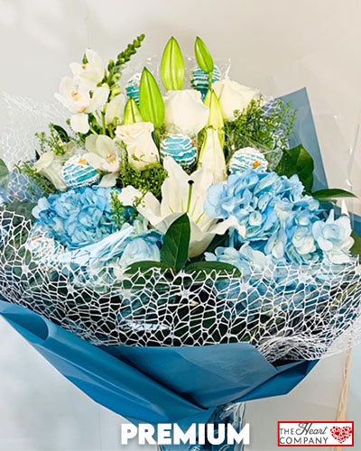 Baby Blue I Love You- Flowers & Candy - Hand-Tied Bouquet