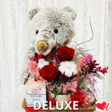 Big Bear w/ Medium Preserved Rose Arrangement (Deluxe) - Gift Pack