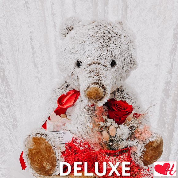Big Bear w/ Small Preserved Rose Arrangement - Gift Pack