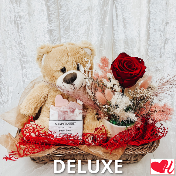 Love Bear w/ Small Preserved Rose Arrangement - Gift Pack