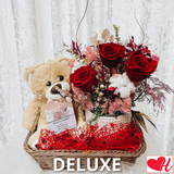 Love Bear w/ Medium Preserved Rose Arrangement (Premium) - Gift Pack