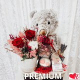 Big Bear w/ Medium Preserved Rose Arrangement (Deluxe) - Gift Pack
