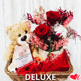Love Bear w/ Medium Preserved Rose Arrangement (Deluxe) - Gift Pack