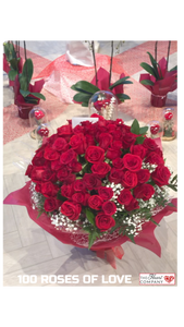 100 Roses of Love - Hand-Tied Bouquet
